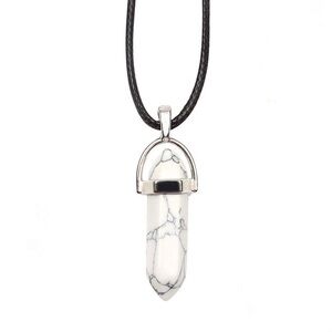 New Vegan Leather Sterling Silver White Howlite Natural Stone Artisan Necklace